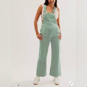 Rolla’s Sailor Denim Striped Overalls green and white